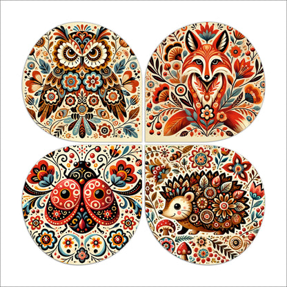 Decorative Hedgehog Folk Art Round Wooden Wall Art
