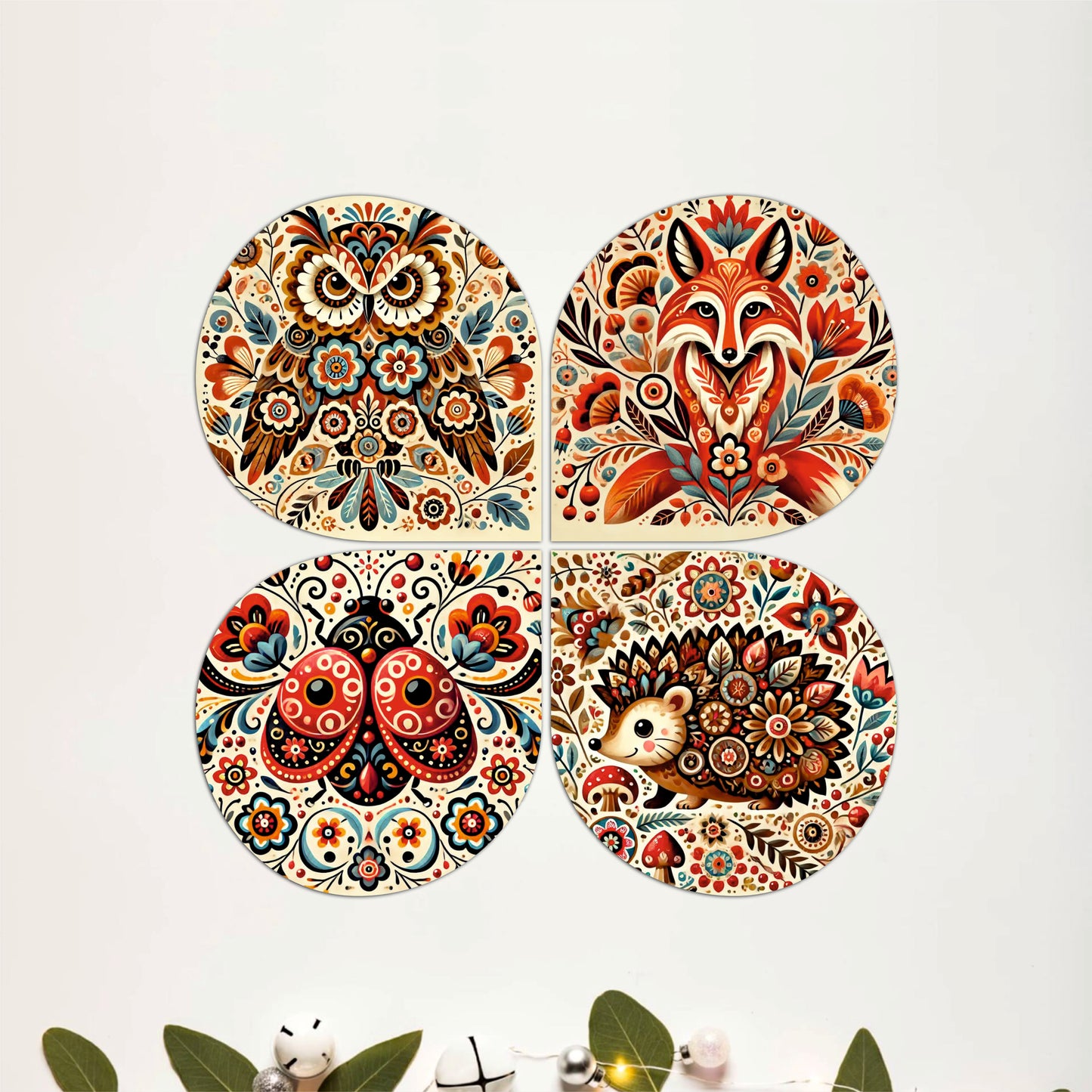 Decorative Hedgehog Folk Art Round Wooden Wall Art