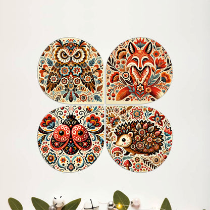 Decorative Hedgehog Folk Art Round Wooden Wall Art