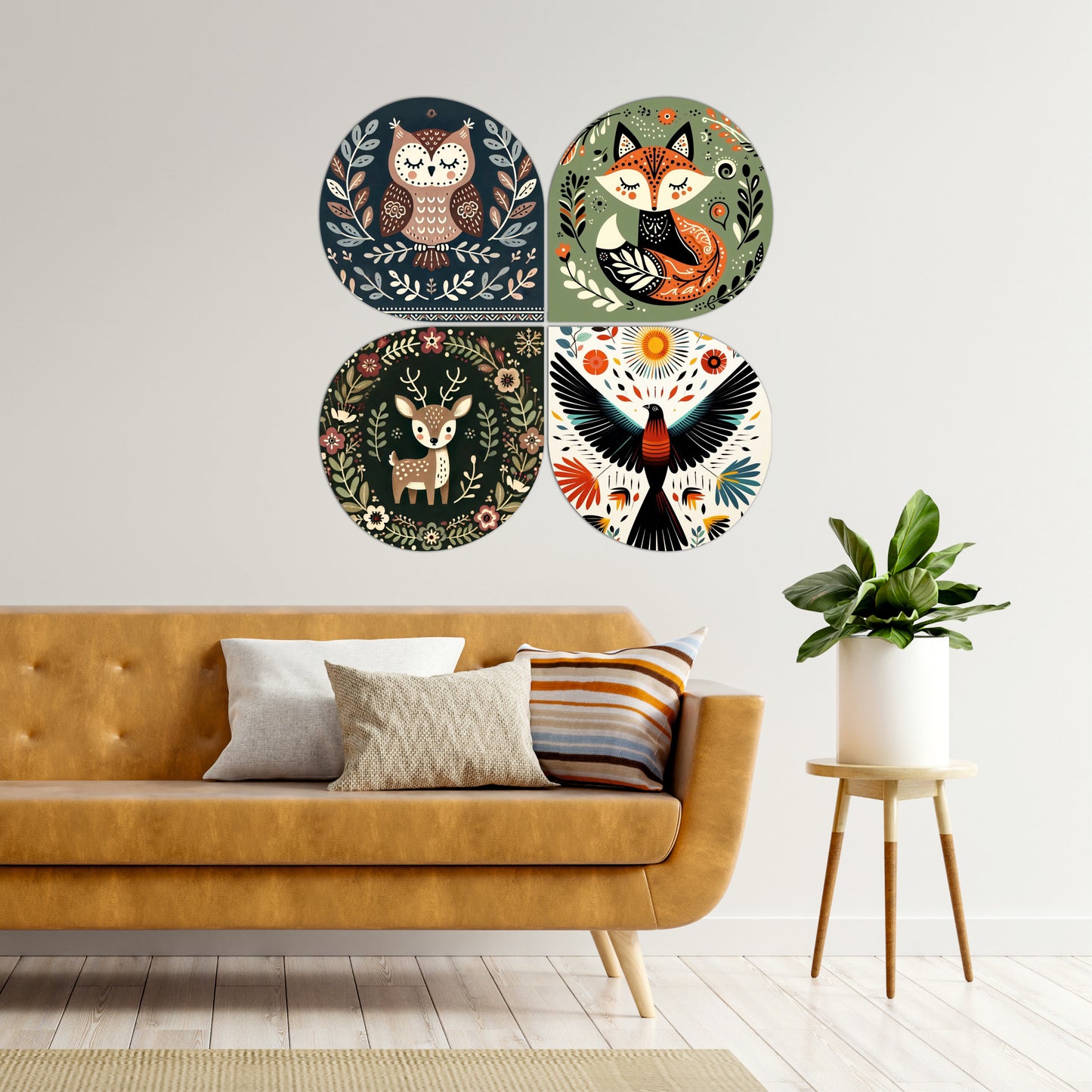 Sleeping Owl Nature Round Wooden Wall Art