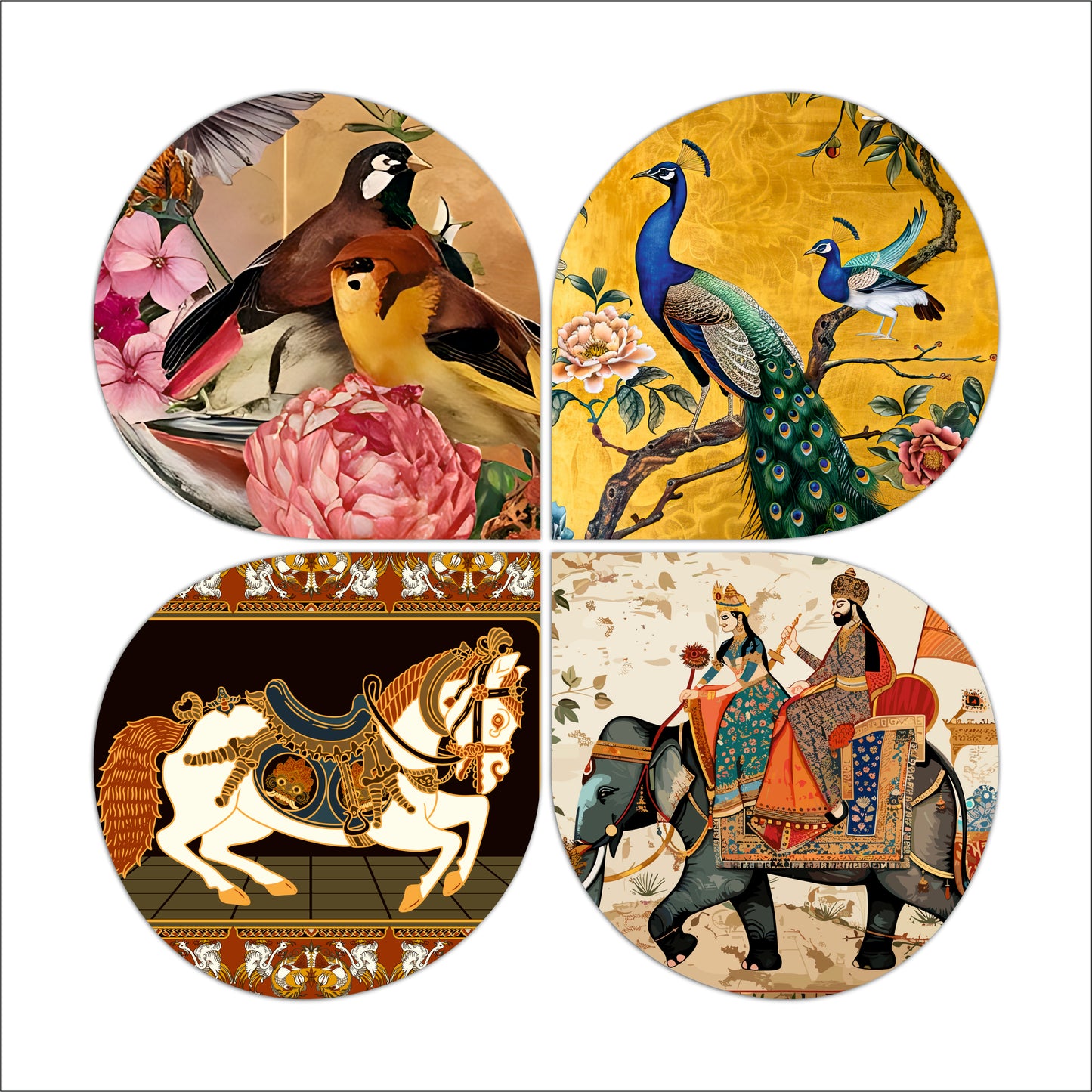 Colorful Songbirds & Floral Round Wooden Wall Art