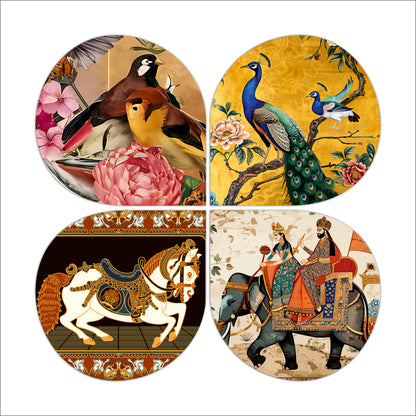 Colorful Songbirds & Floral Round Wooden Wall Art