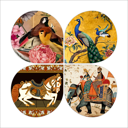 Colorful Songbirds & Floral Round Wooden Wall Art