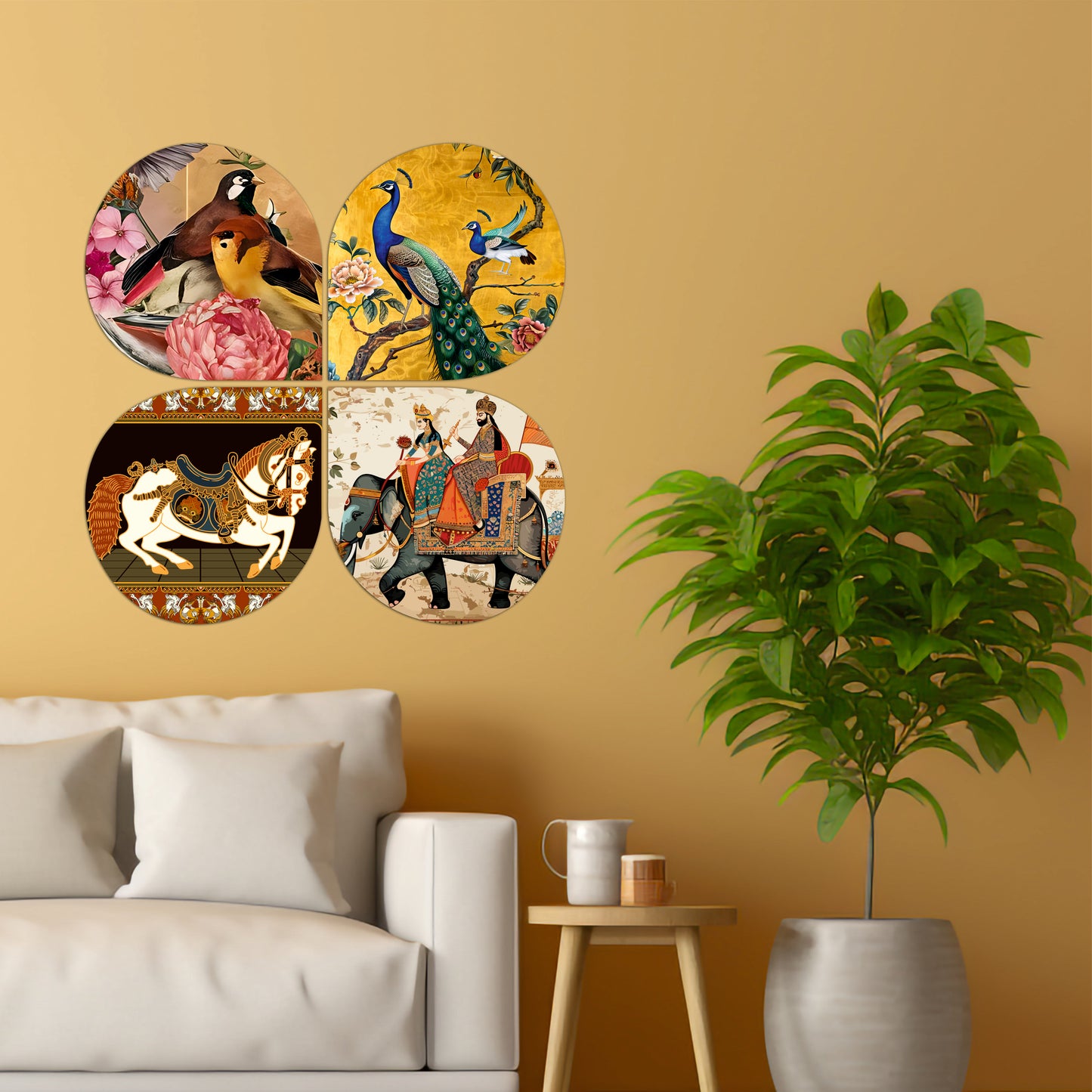 Colorful Songbirds & Floral Round Wooden Wall Art