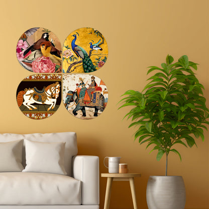 Colorful Songbirds & Floral Round Wooden Wall Art