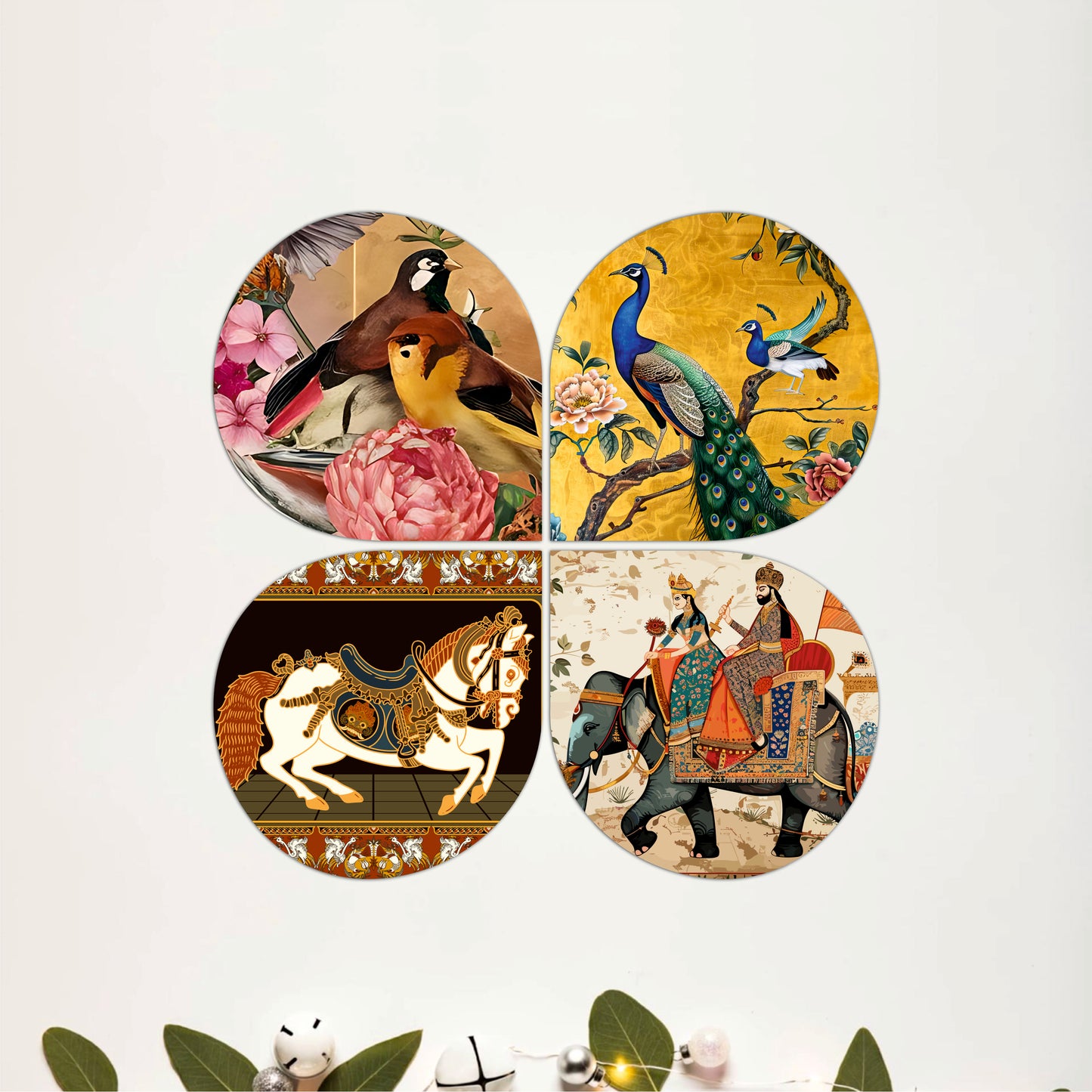 Colorful Songbirds & Floral Round Wooden Wall Art