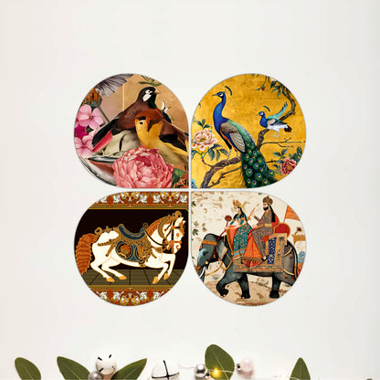 Colorful Songbirds & Floral Round Wooden Wall Art