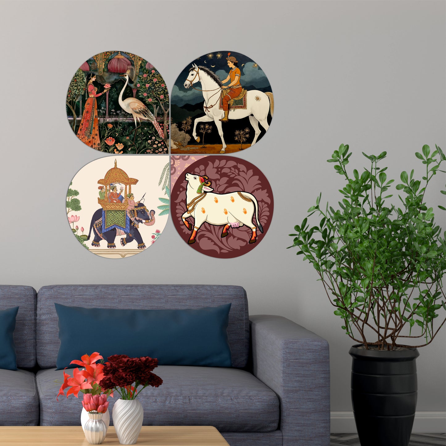 Colorful Songbirds & Floral Round Wooden Wall Art