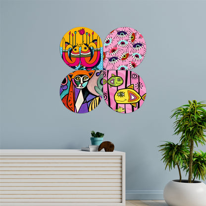 Abstract Evil Eye Pattern Round Wooden Wall Art