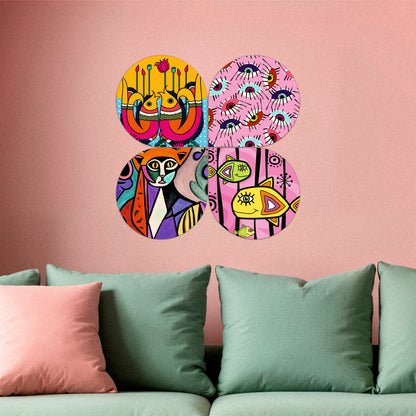 Abstract Evil Eye Pattern Round Wooden Wall Art