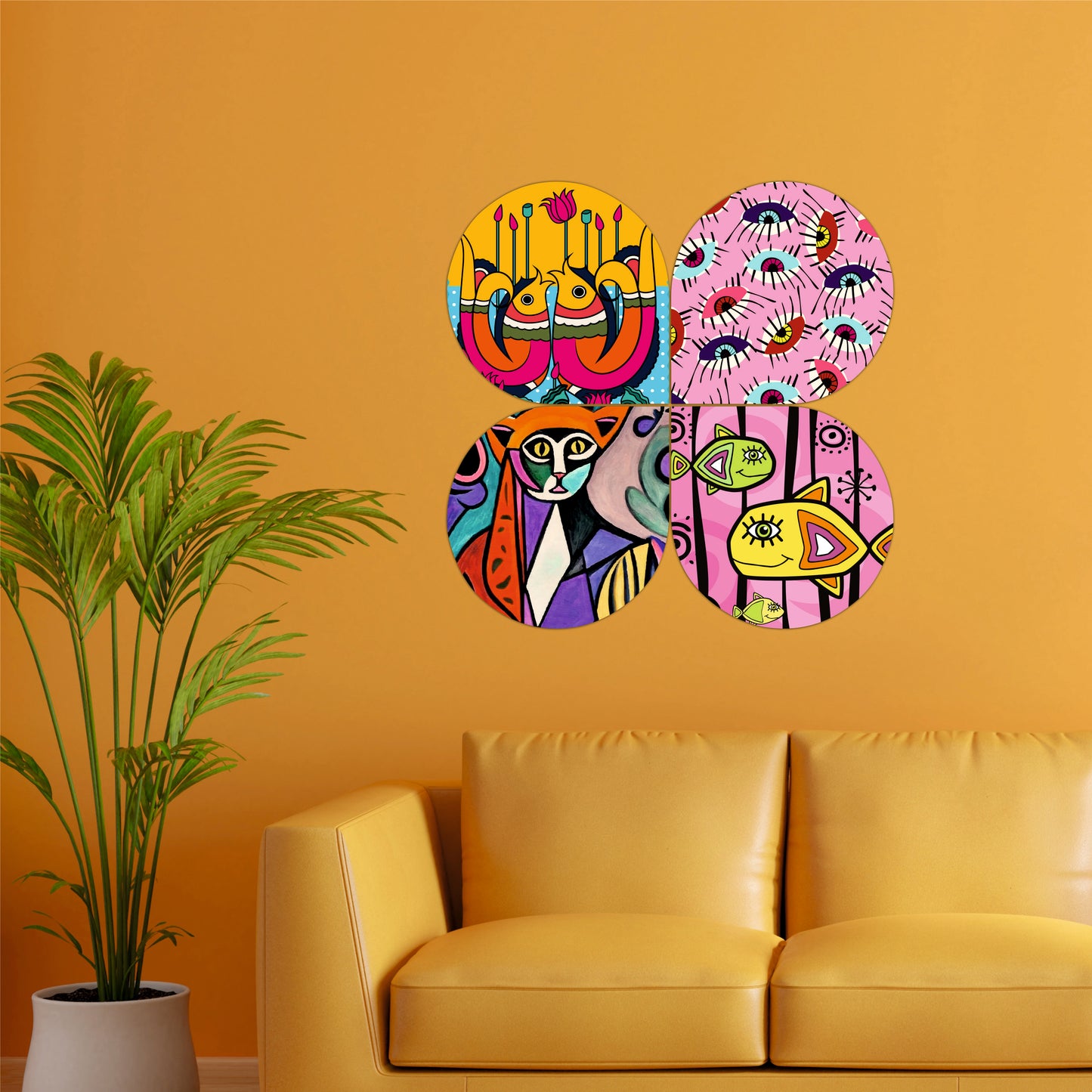 Abstract Evil Eye Pattern Round Wooden Wall Art