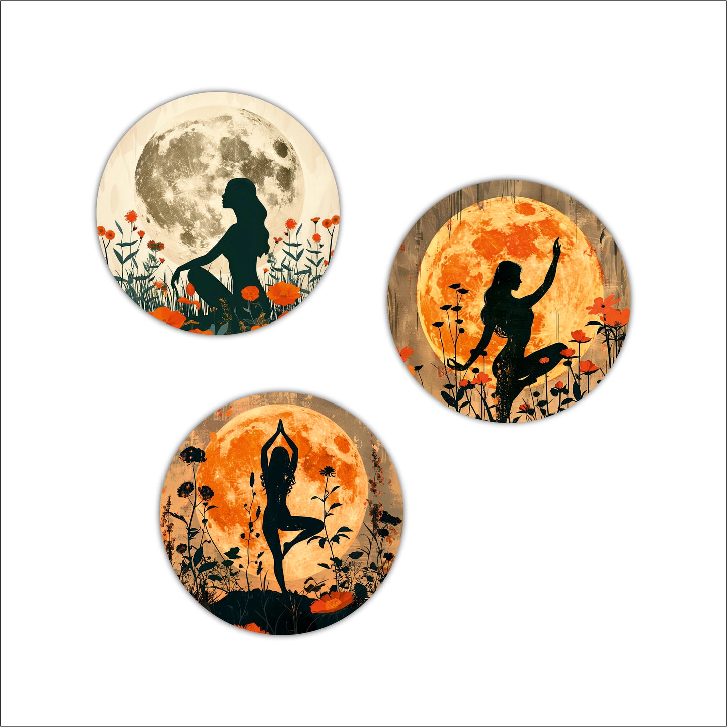 Moonlight Serenity Silhouette Round Wooden Wall Art