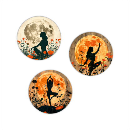 Moonlight Serenity Silhouette Round Wooden Wall Art