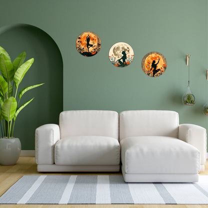 Moonlight Serenity Silhouette Round Wooden Wall Art