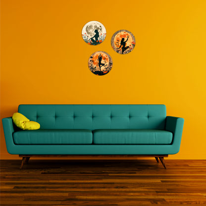 Moonlight Serenity Silhouette Round Wooden Wall Art