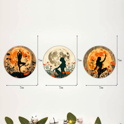 Moonlight Serenity Silhouette Round Wooden Wall Art