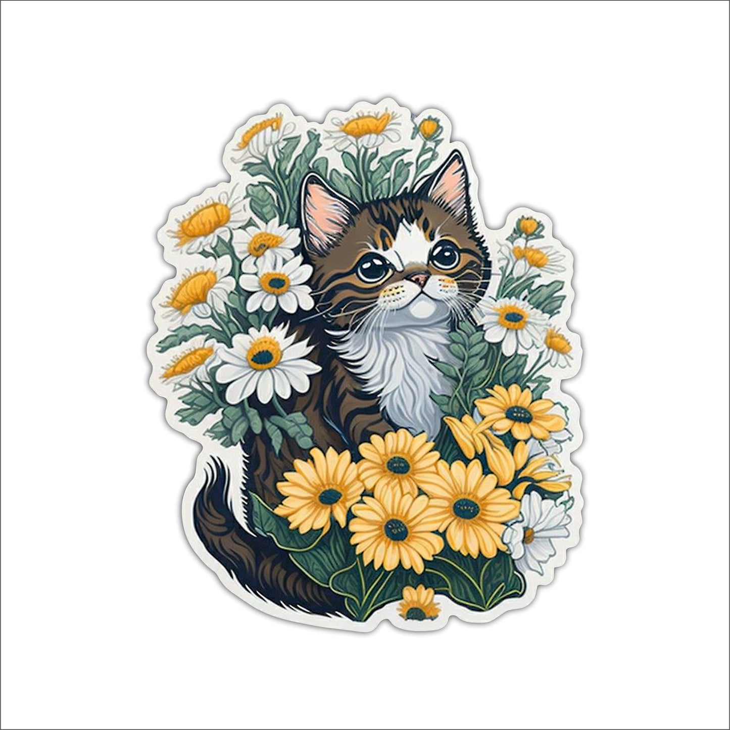 Cute Cat Floral Wall Decor