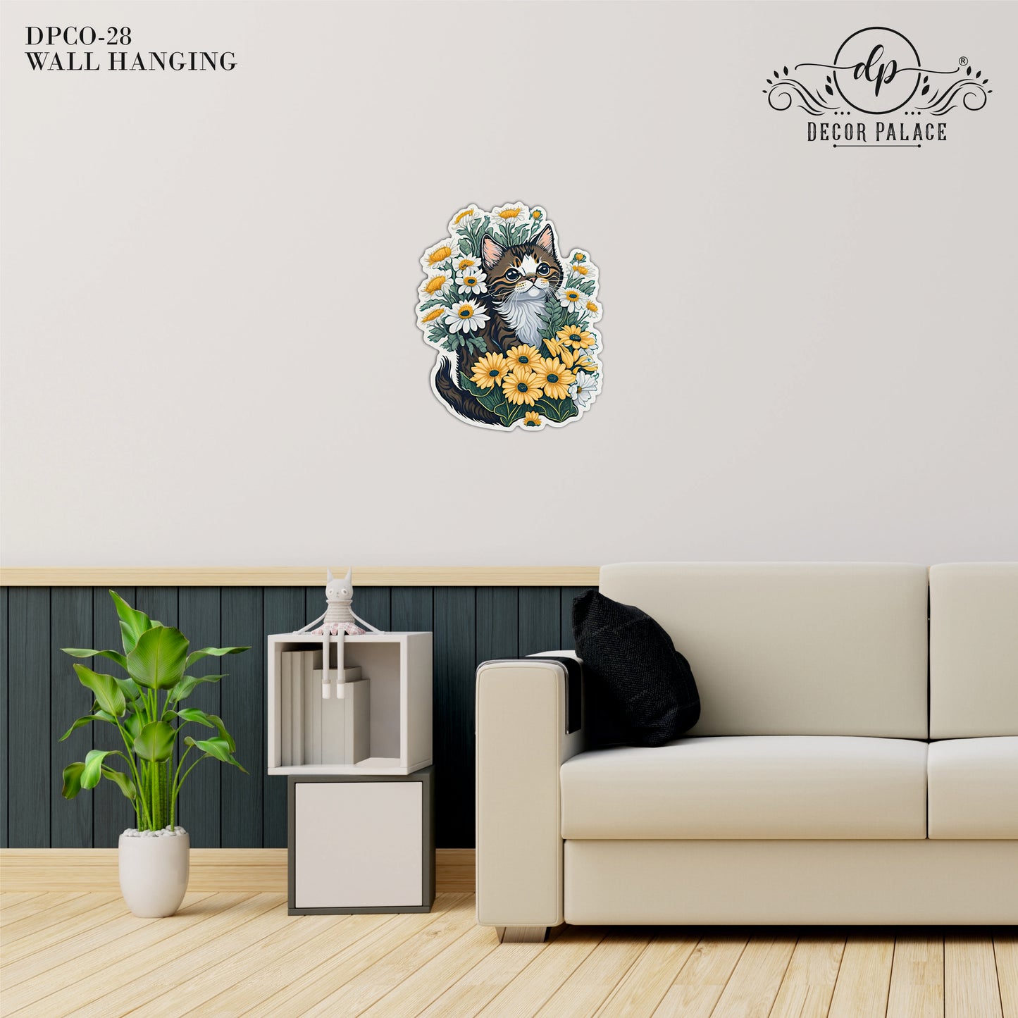 Cute Cat Floral Wall Decor
