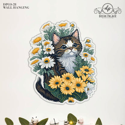 Cute Cat Floral Wall Decor