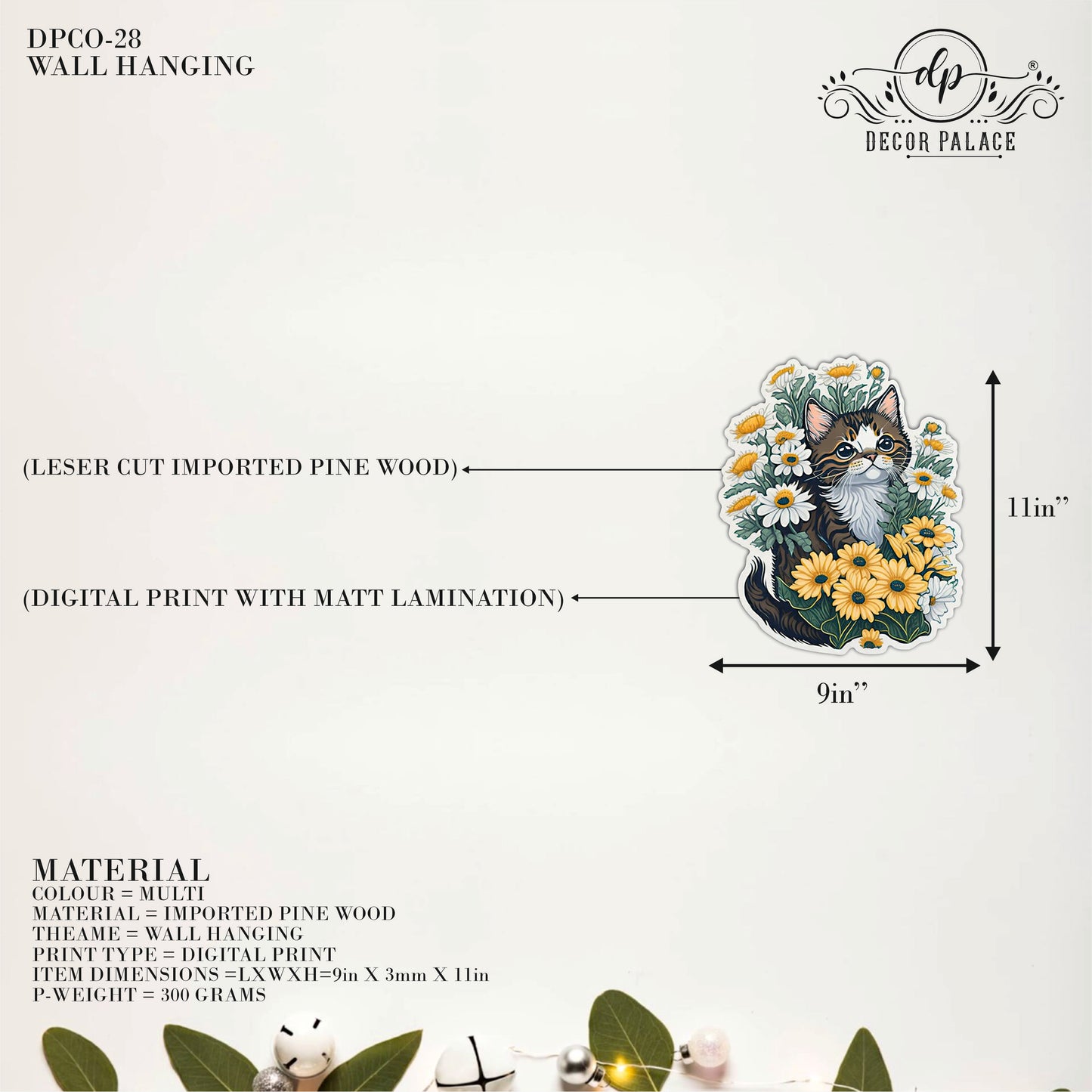 Cute Cat Floral Wall Decor