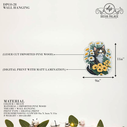 Cute Cat Floral Wall Decor