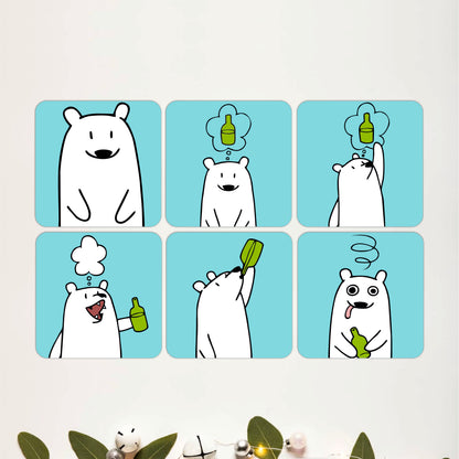 Cute Bear Cartoon Wooden Coasters Set of 4