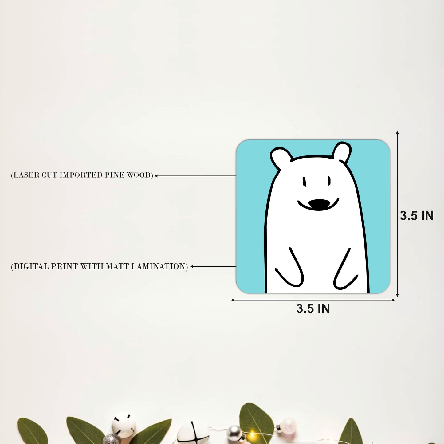 Cute Bear Cartoon Wooden Coasters Set of 4
