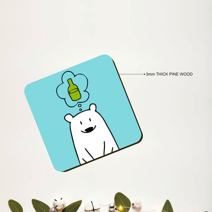 Cute Bear Cartoon Wooden Coasters Set of 4