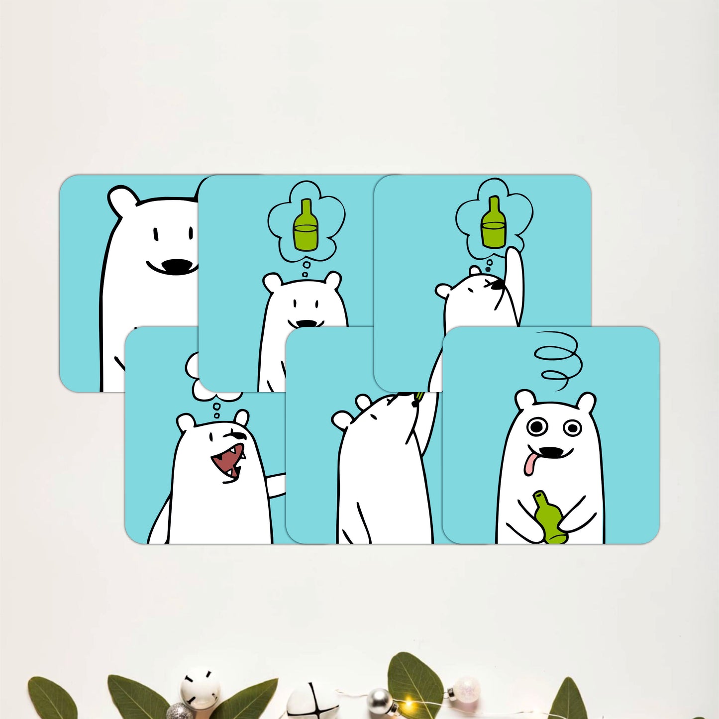 Cute Bear Cartoon Wooden Coasters Set of 4