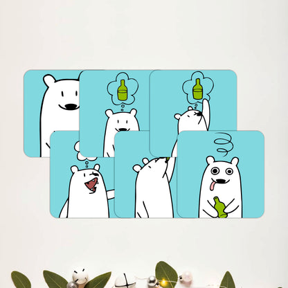 Cute Bear Cartoon Wooden Coasters Set of 4