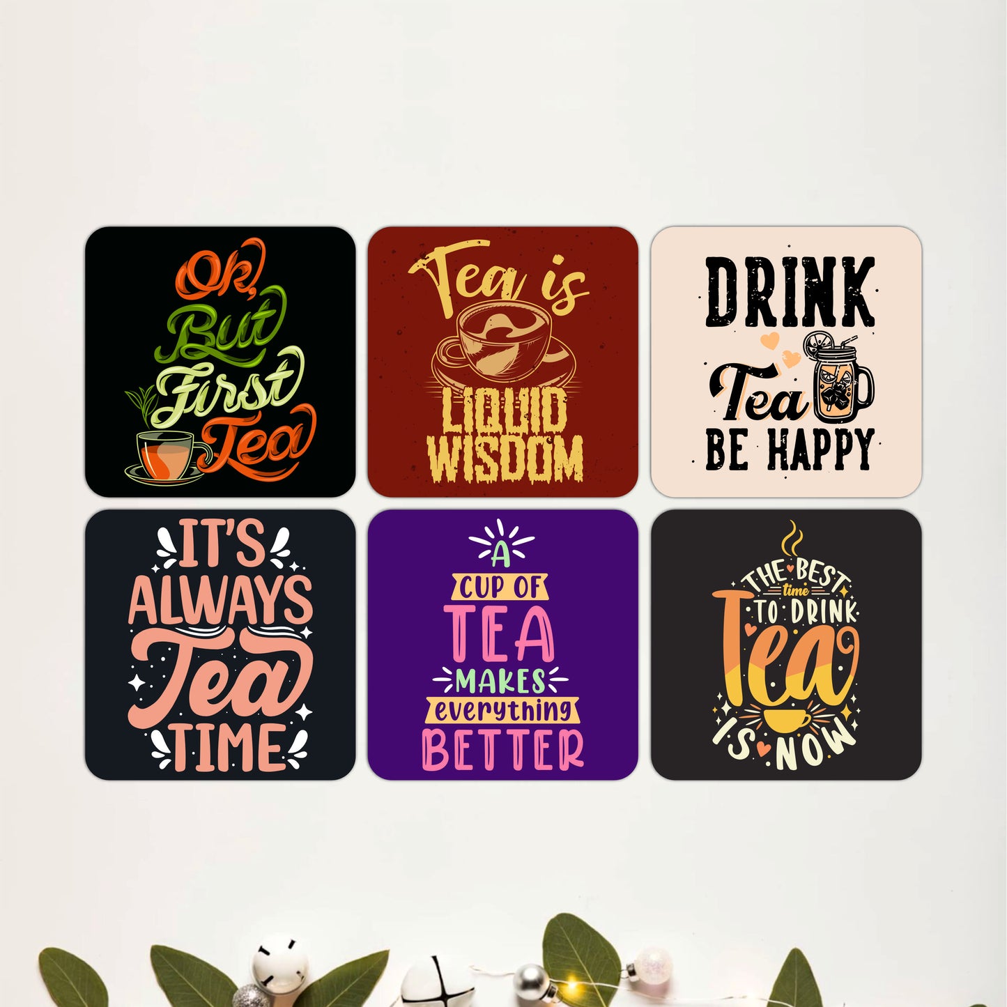 Tea Lovers Quote Wooden Coasters Set of 6
