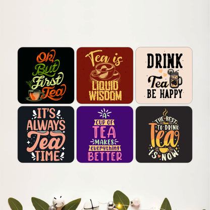 Tea Lovers Quote Wooden Coasters Set of 6