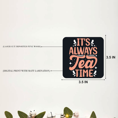 Tea Lovers Quote Wooden Coasters Set of 6