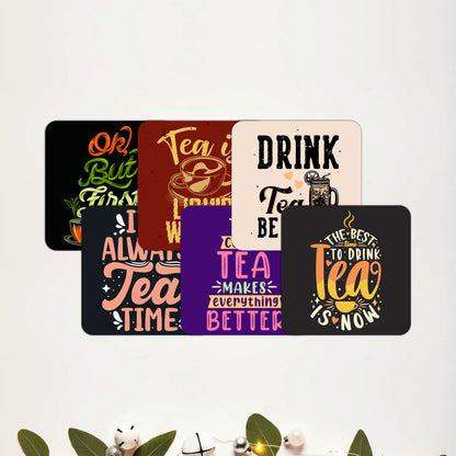 Tea Lovers Quote Wooden Coasters Set of 6