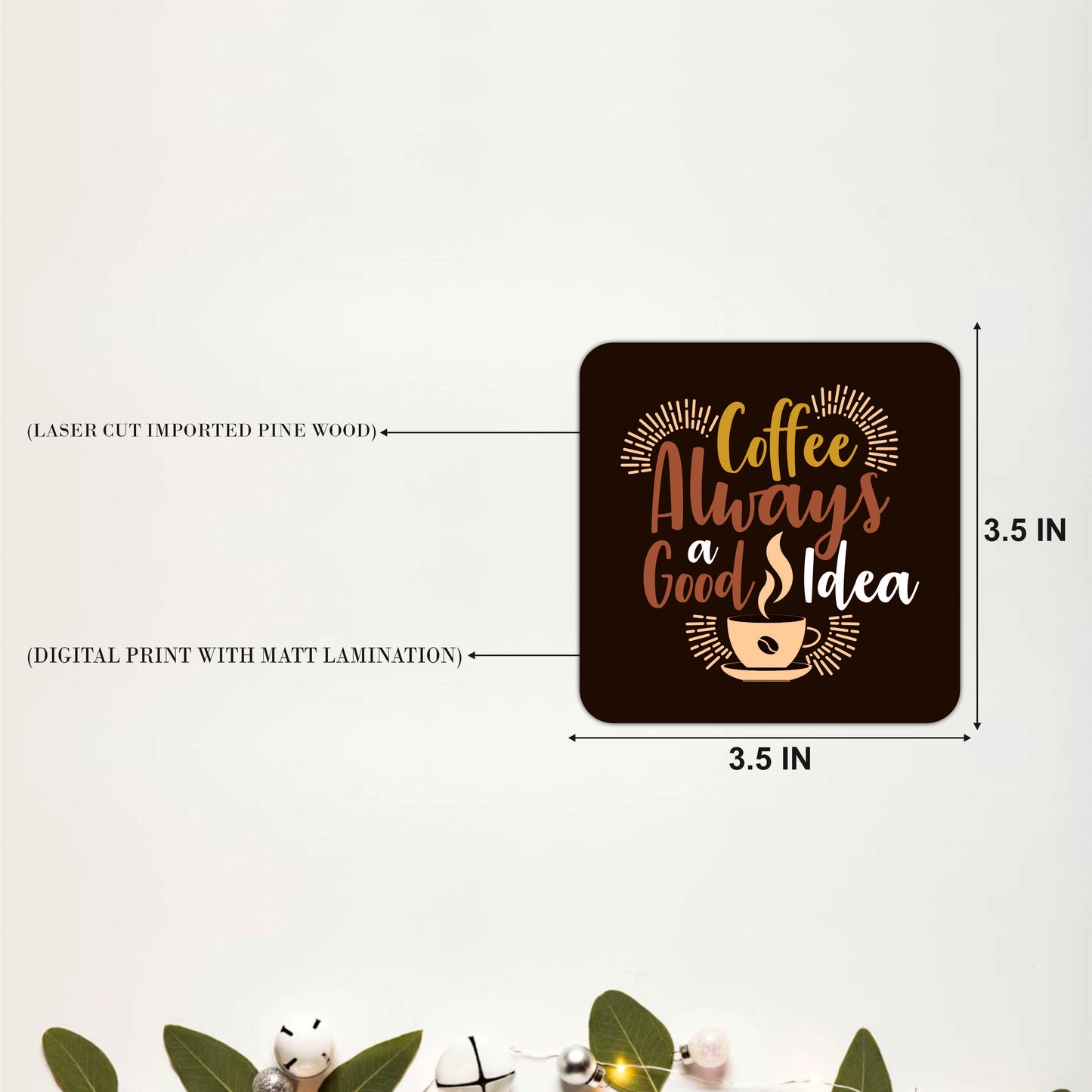 Inspirational Coffee Quote Wooden Coasters Set of 6