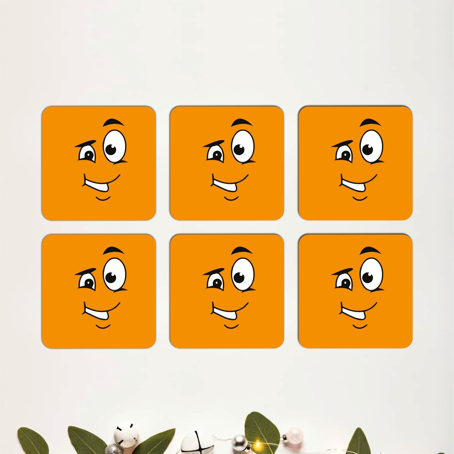 Funny Emoji Face Wooden Coasters Set of 6