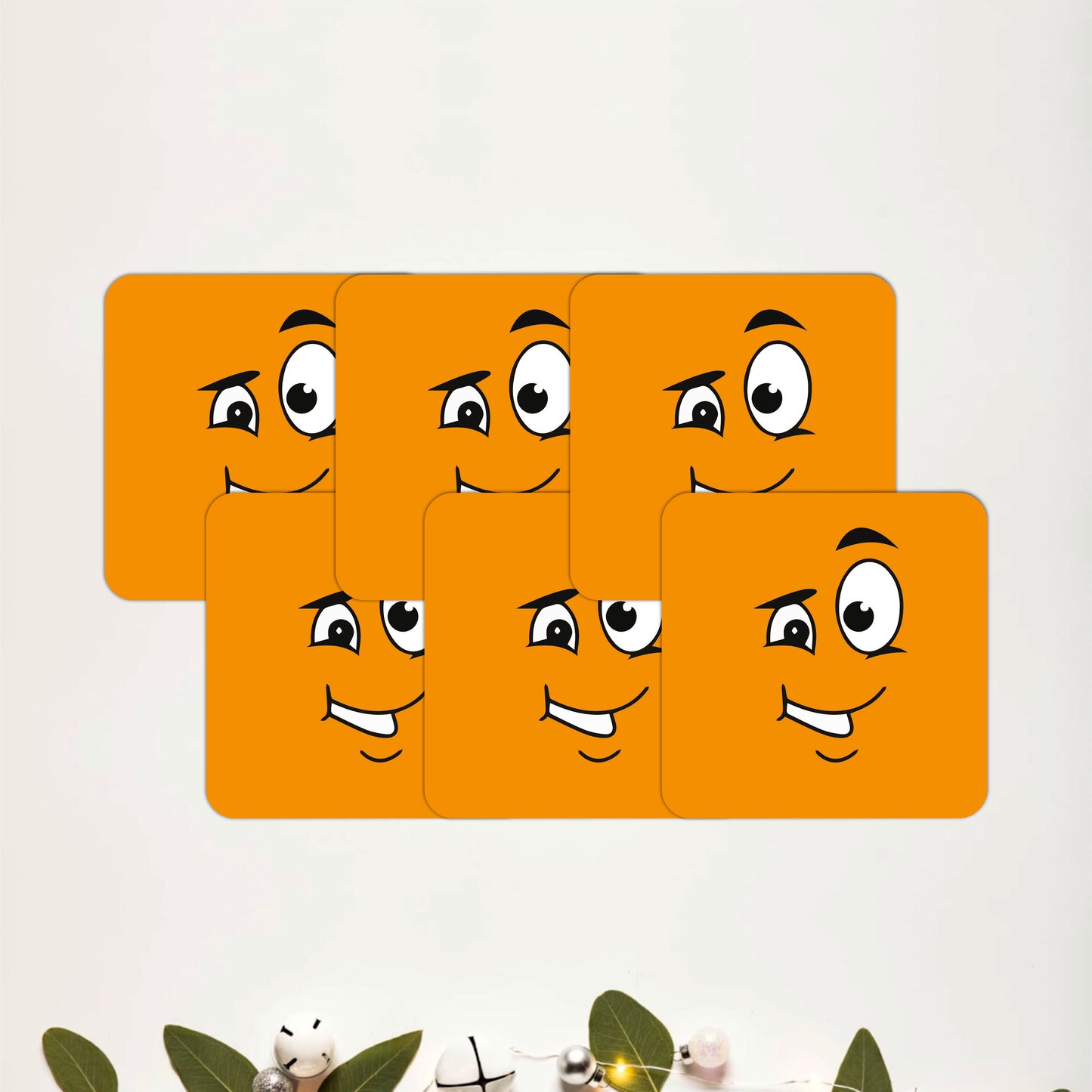 Funny Emoji Face Wooden Coasters Set of 6