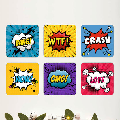 Vintage Pop Art Wooden Coasters Set of 6