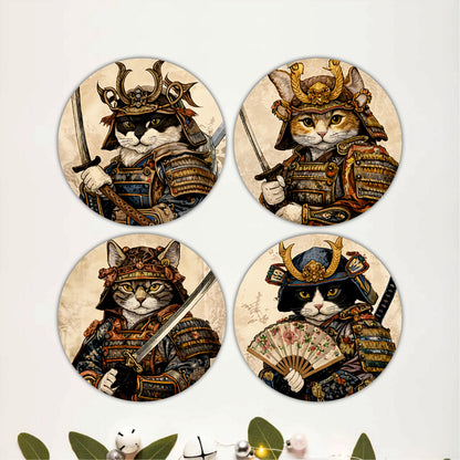 Japanese Samurai Wooden Coasters Set of 4