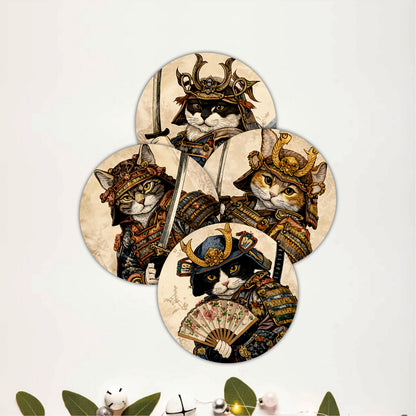 Japanese Samurai Wooden Coasters Set of 4