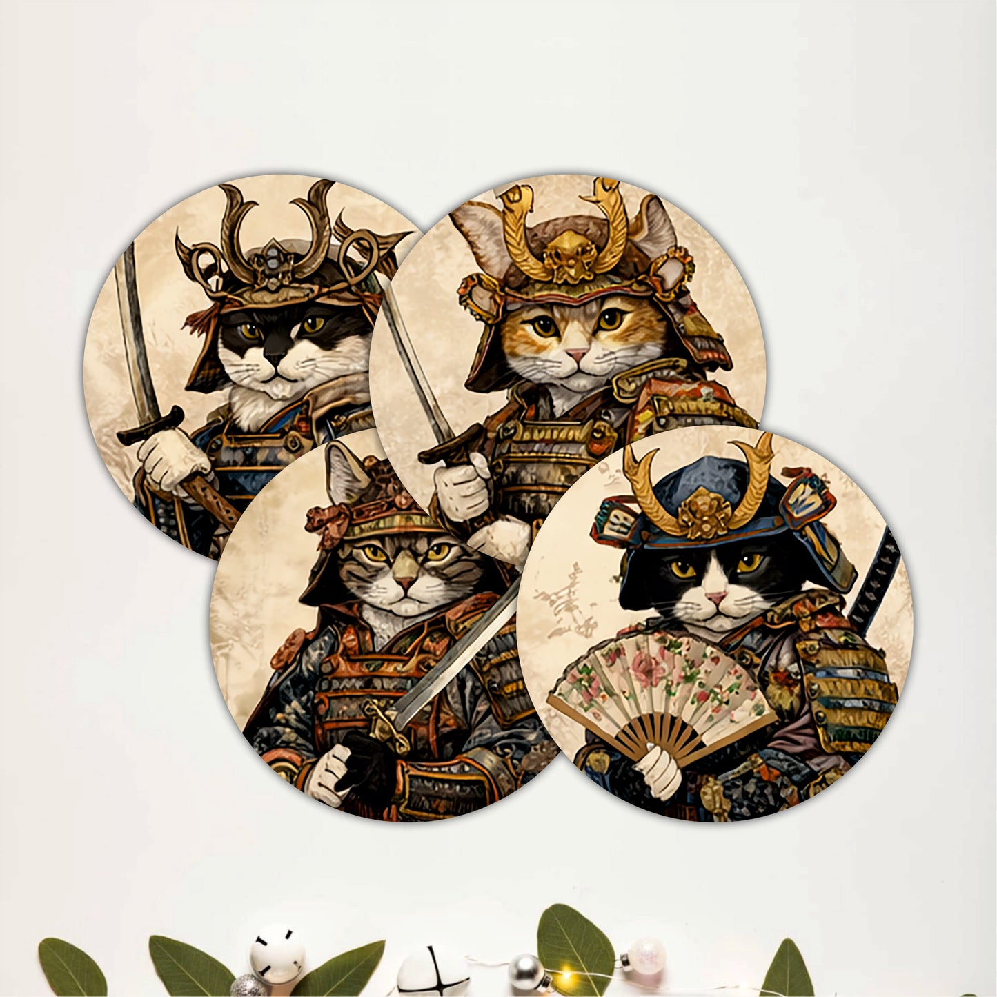 Japanese Samurai Wooden Coasters Set of 4