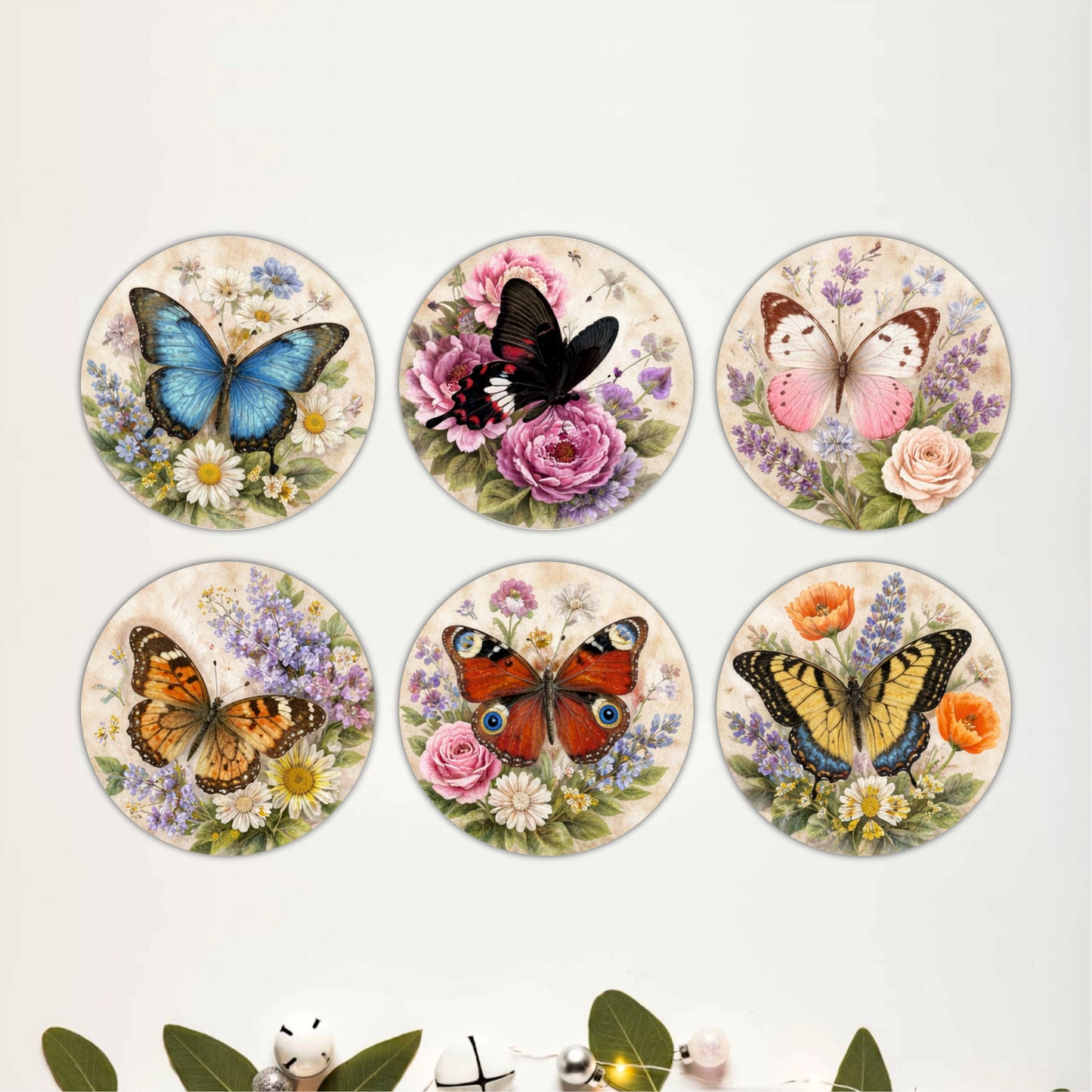 Butterfly Bloom Wooden Coasters Set of 6