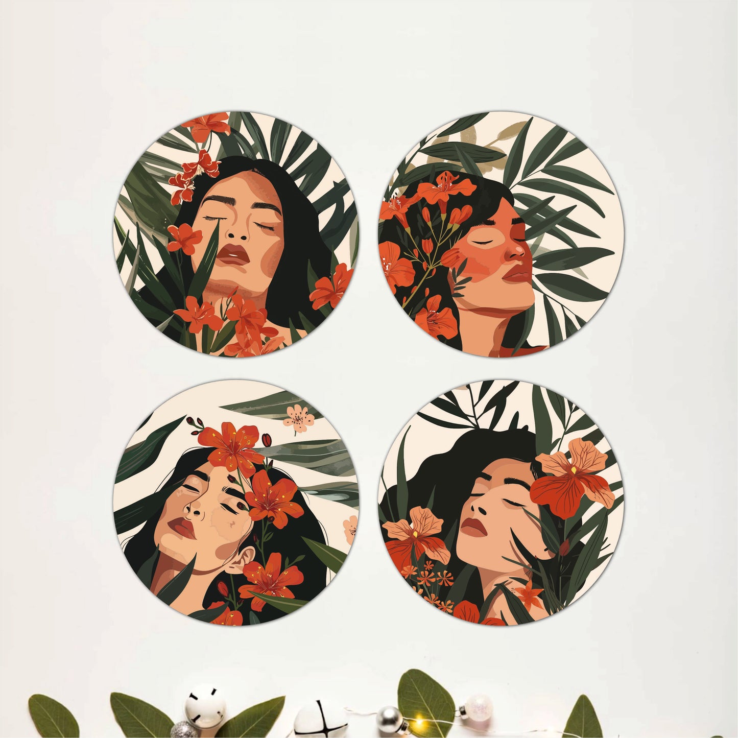 Woman Wooden Coasters Set of 4