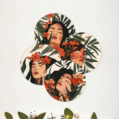 Woman Wooden Coasters Set of 4