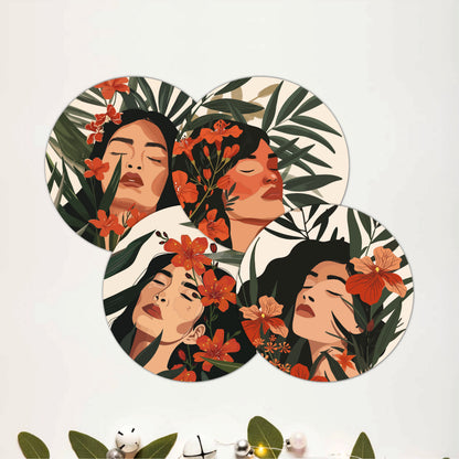 Woman Wooden Coasters Set of 4