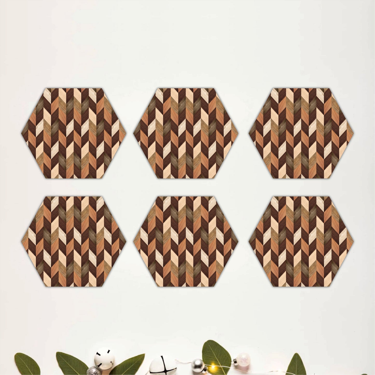 Hexagon Pattern Wooden Coasters Set of 6
