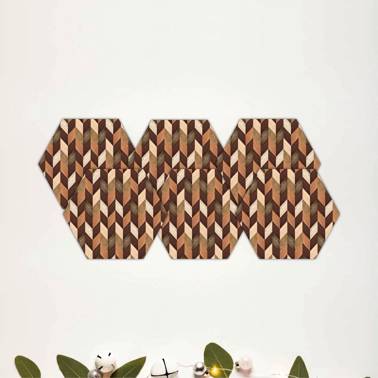Hexagon Pattern Wooden Coasters Set of 6