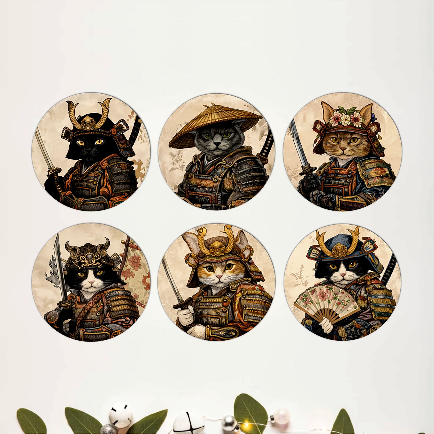 Samurai Cat Coasters Pack of 6