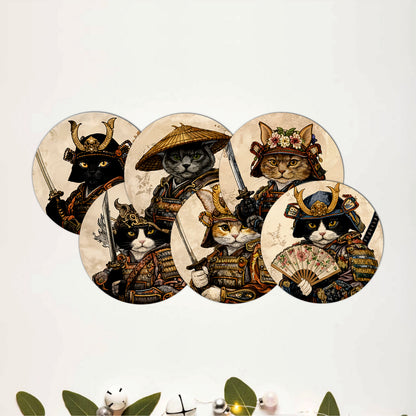 Samurai Cat Coasters Pack of 6