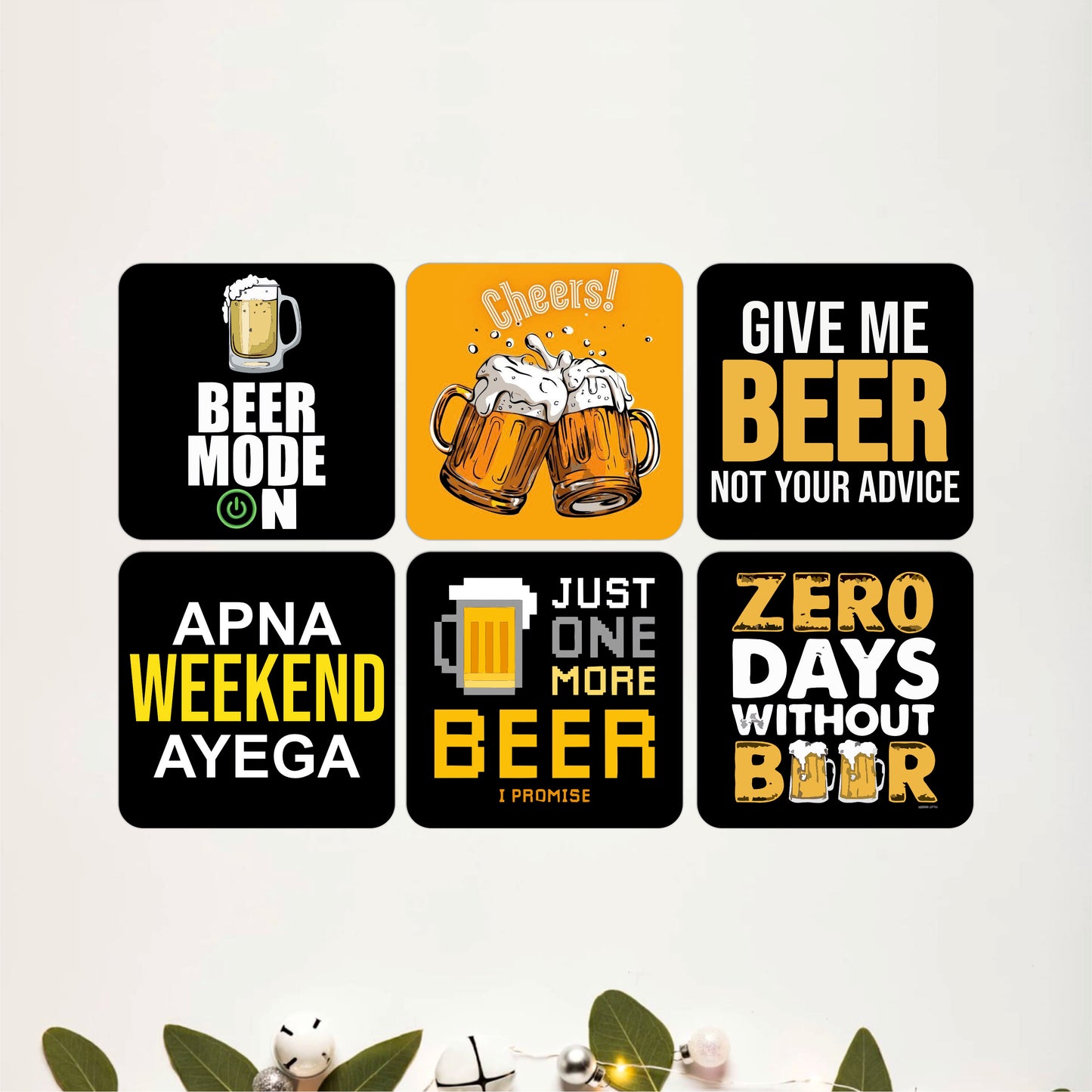 Minimal Drink Icons Wooden Coasters Set of 6